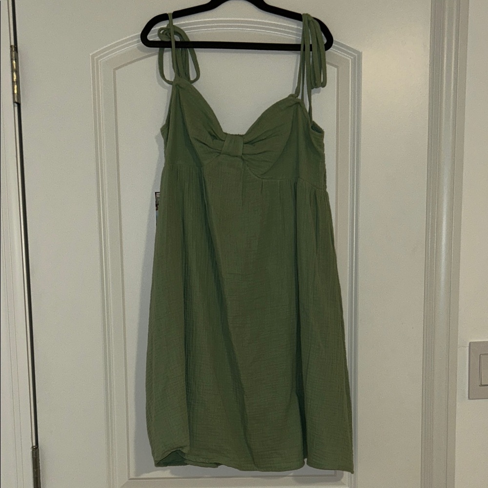 Green Tie Strap Babydoll Mini Dress